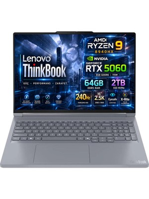 Lenovo Thinkbook 16P G6 Adr Amd Ryzen 9 8940HX 64GB 2tb SSD Rtx 5060 8gb 16" Wqxga IPS 240Hz Windows 11 Pro Dizüstü Bilgisayar 21U00013TX