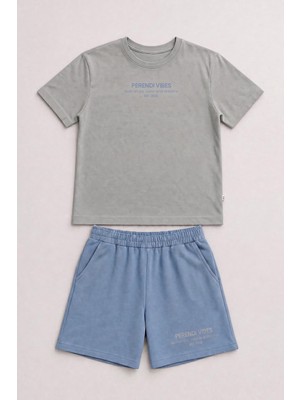Erkek Çocuk Perendi Vibes Baskılı Oversize Şortlu Takım