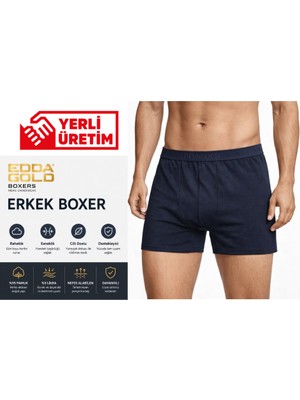 EDDA GOLD Erkek Boxer Lacivert L – Pamuklu Likralı Esnek Rahat Penye İç Çamaşırı