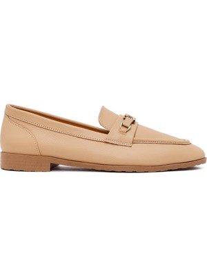 Derimod Kadın Bej Tokalı Maskülen Deri Loafer 26PFD2300FT