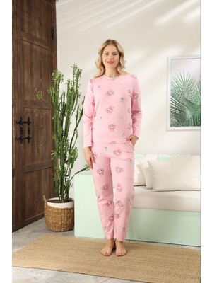 Obje Kadın Pembe Labubu Desen Bisiklet Yaka Üst