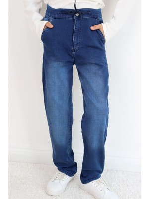 Breeze Erkek Çocuk Jean Pantolon Bağcıklı Fermuarlı Cepli 10-14 Yaş, Koyu Mavi