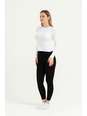 Obje Kadın Beyaz 0 Yaka Uzun Kol Body
