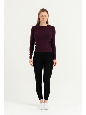 Obje Kadın Bordo 0 Yaka Uzun Kol Body