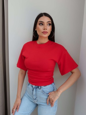 Esra Helvacı Yan Büzgülü Crop Tshirt