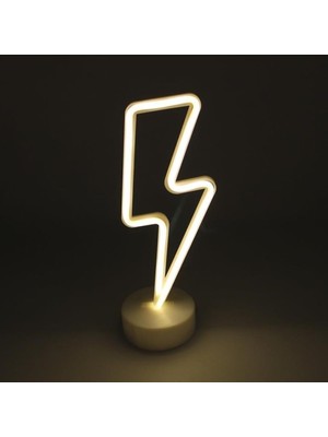 Hereveoyuncak Dekoratif Şimşek Şeklinde Pilli Neon LED Lamba Süs Masa Lambassı