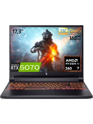 Acer Nitro V 17 Aı Amd Ryzen 7-260 64GB Ram 2tb SSD 8gb RTX5070 17.3" 2k Qhd 165Hz WIN11 Pro Gaming Laptop NH.QZKEY.001