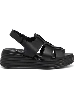 Tergan Siyah Hakiki Deri Kadın Sandalet - K25Y1SN67987-A23