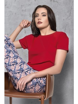 Obje Kadın Bordo Kısa Kol Likra Yarım Kol Fanila