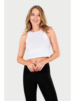 Obje Kadın Beyaz Halter Yaka Crop