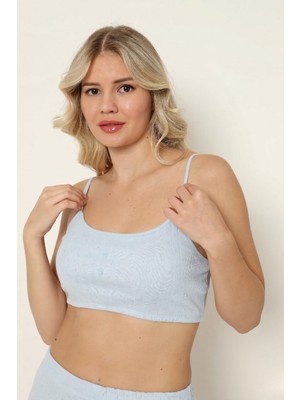 Obje Kadın Mavi Ribana Crop