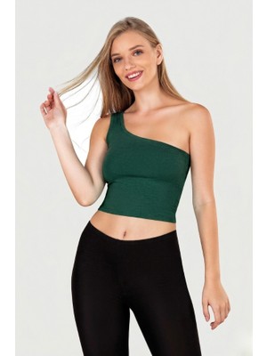 Obje Kadın Koyu Yeşil Tek Omuz Crop