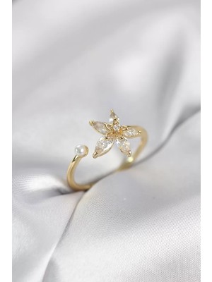 Aydogan's Lotus Model Zirkon Taşlı Gold Renk Kadın Yüzük - TJ-BYK4095