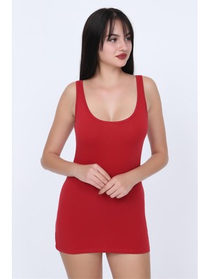 Obje Kadın Kırmızı Sırtı Açık Uzun Atlet