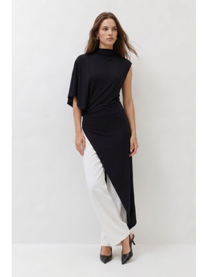 Rays Siyah Dik Yaka Asimetrik Kesim Uzun Tunik 261659