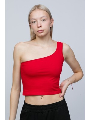 Obje Kadın Kırmızı Tek Omuz Crop