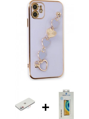 Marsilyan™- iPhone 12 Kılıf Nova Işık Prime - Siyah Polymer Nano Ekran Koruyucu + Renkli Kamera Lens Koruma Cam - Pe