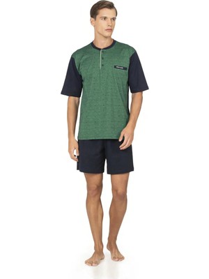 Pierre Cardin Erkek Pamuklu 3’lü Düğmeli Yaka Cepli Yeşil Pijama Takımı 026PC.Z6E.T1.AG.3.GR.OUP2.KM