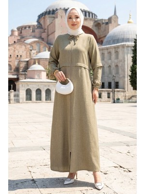 TKM Boydan Fermuarlı Tesettür Kap Yeşil Olive