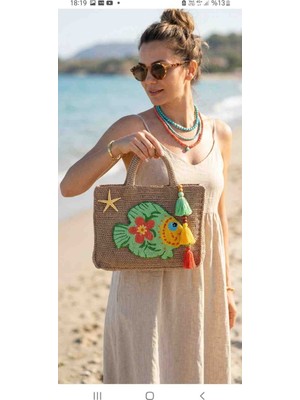 Creatif La Femme Kağıt Ip Deniz Balık Temalı Punch Işlemeli Kol Çantası