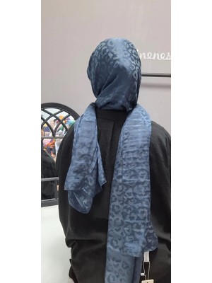 Aminenesil Leopar Desen Aerobin Şal Indigo Renk