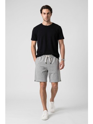 Tommy Life Gri Melanj Standart Fit Basic Arka Cepli Erkek Şort - 81314