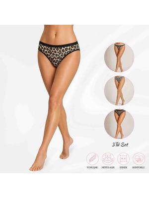 Tutku Kadın Leopar Desenli Pamuklu Külot 3’lü Set Esnek Rahat Slip