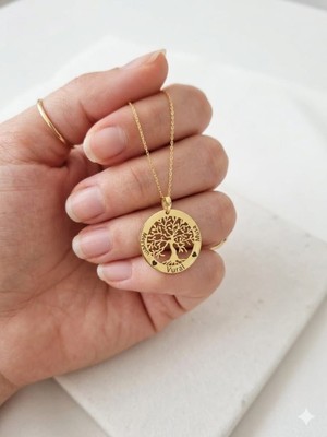 Papatya Silver 925 Ayar Gümüş Altın Işçilik Kişiye Özel Isimli Tuğba Hayat Ağacı Aile Kolye.rose.gold.rodaj