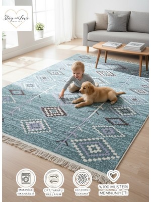 Stay With Love Kilim Çifttaraflı Kullanılabilir Çamaşır Makinesinde Yıkanabilir Pamuklu Dokuma Kilim