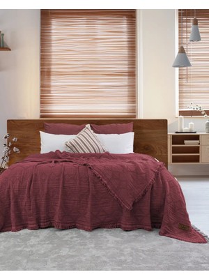 Colezium Şaheser Home Collection Müslin Yatak Örtüsü Çift Kişilik Oscar Rubby Kırmızı