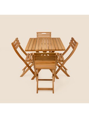 Just Home 4+1 Katlanır Kayın Ahşap Bistro Set - Meşe - 70X80 cm