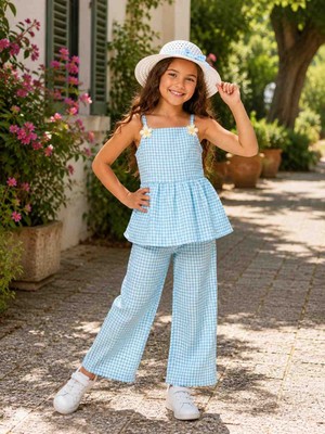Lovinya Kids Pötikareli Şapkalı Askılı Alt-Üst Takım