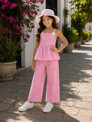 Lovinya Kids Pötikareli Şapkalı Askılı Alt-Üst Takım