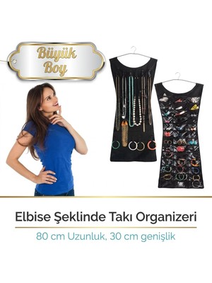 BarkoFix Siyah Elbise Şeklinde Takı Organizeri Çift Taraflı Takı Düzenleyici Askılı Küpe Kolye Bileklik Toka Düzenleme