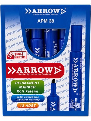 Arrow Permanent Marker Koli Kalemi 12’li Siyah Mavi Kesik Uç