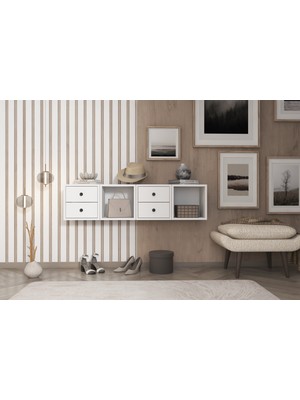 Nettrends Modern Beyaz Duvar Dresuarı - Antre Için Anahtarlık ve Obje Rafı (Siyah Kulplu) NRG-DRS-1012