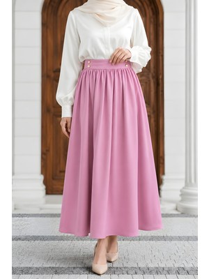 İmaj Butik Pembe Cepli Dabıl Kloş Etek