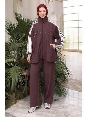 İmaj Butik Mürdüm Dantel Detaylı Tunik Pantolonlu Takım