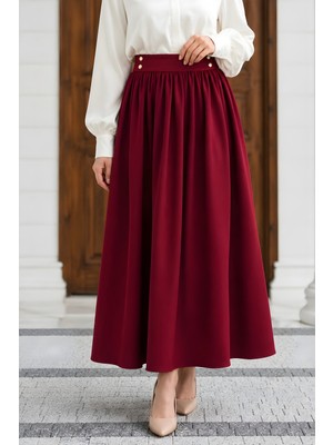 İmaj Butik Bordo Cepli Dabıl Kloş Etek