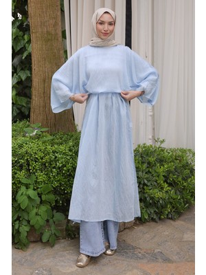 İmaj Butik Bebe Mavi Yırtmaçlı Bel Bağlamalı Tunik