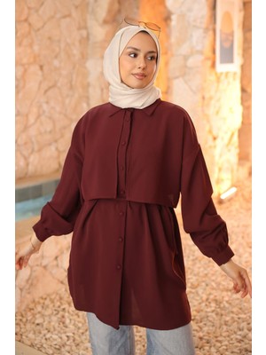 İmaj Butik Mürdüm Ön Detaylı  Linda Tunik