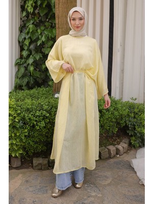 İmaj Butik Sarı Yırtmaçlı Bel Bağlamalı Tunik