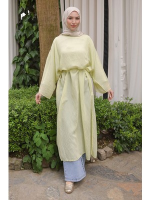 İmaj Butik Mint Yeşili Yırtmaçlı Bel Bağlamalı Tunik