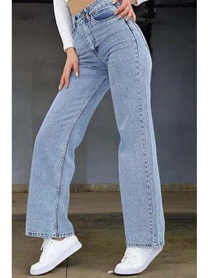 ArVib Kadın Mavi Yüksek Bel Wide Leg Jean Pantolon - Bol Paça Denim