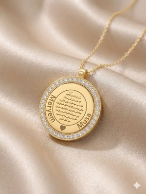 Papatya Silver 925 Ayar Gümüş Kişiye Özel Isimli Ayetel Kürsili Taşlı Plaka Kolye.rose.gold.rodaj Renk Seçeneği