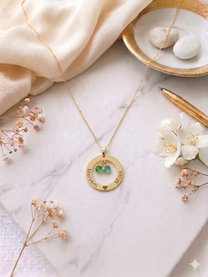 Papatya Silver 925 Ayar Gümüş Kişiye Özel Isimli Doğum Taşlı Aile Çemberi Kolye.rose.gold.rodaj Renk Seçeneği