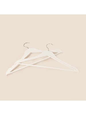 Simple Living Ahşap Görünümlü 3'lü Plastik Askı - Beyaz - 43X23 cm
