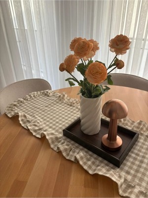 Nurgita Home Fırfırlı Vintage Duck Keten Kareli Runner &dekoratif Örtü (40X130 cm )