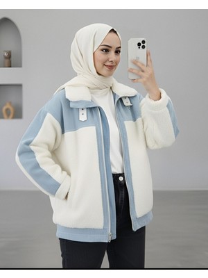 Moda Morfo Kot Detaylı Astarlı Cepli Peluş Mont -Beyaz