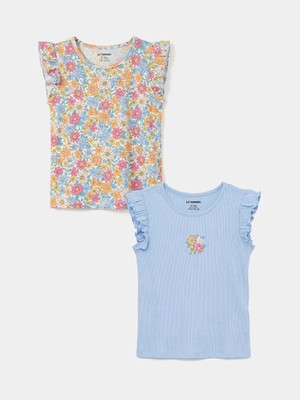LC Waikiki Lila Çiçek Baskılı Kız Çocuk Fitilli Atlet 2'li